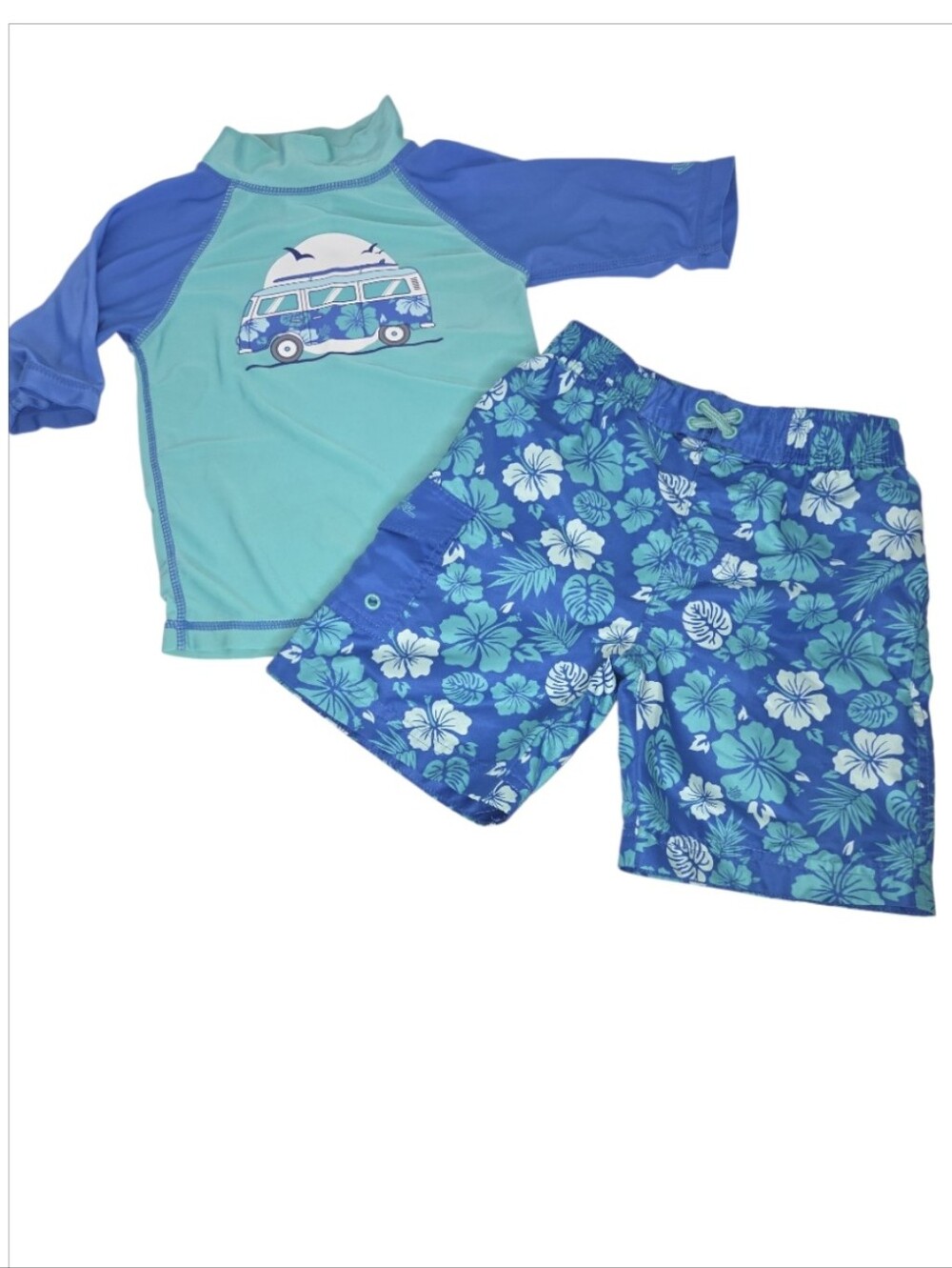 UV Skinz Boys 2 Piece Swim Trucks And Short Sleeve Rash Guard Size 5